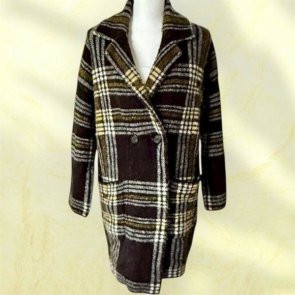 Coco + Carmen Jackets & Blazers - EUC! COCO & CARMEN  BLACK AND GOLD PLAID DOUBLE BREAST PEA COAT
